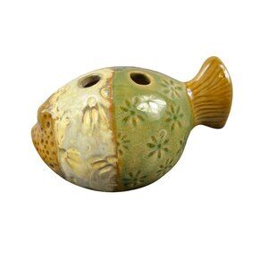 PIER 1 Blowfish Puffer Fish Bathroom Decor Toothbrush Holder Brown Green